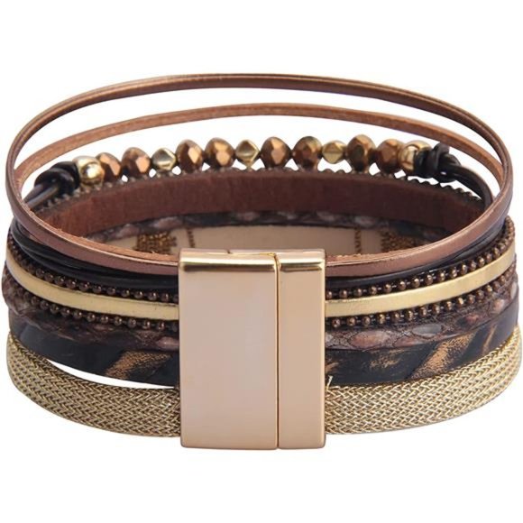 Pearl Beige Leather Multi-Strand Wrap Bracelet - Boho Jewelry - Picture 2 of 6